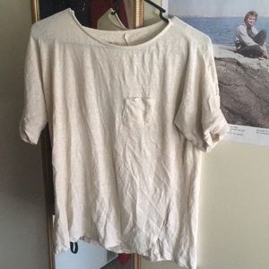 PETITE BEIGE SEMI-SHEER TEE WITH POCKET